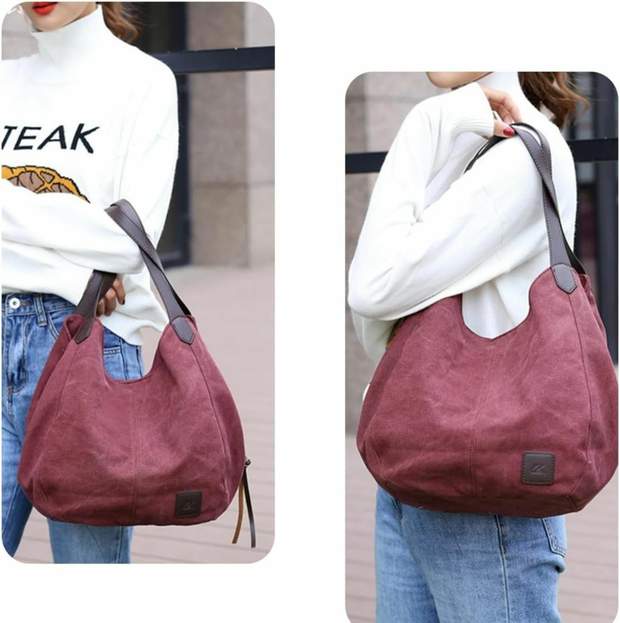 Hobo Handbags | Tuobo Tuobo Women Canvas Hobo Purse Multi Pocket Handbags Shoulder Bags Totes Purses