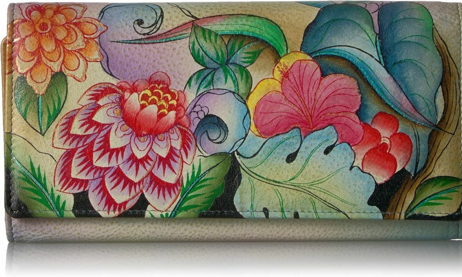 Hobo Handbags | Anna by Anuschka Anna By Anuschka Women'S Genuine Leather Three Fold Organizer Wallet, Hand-Painted Original Artwork - Whimsical Garden