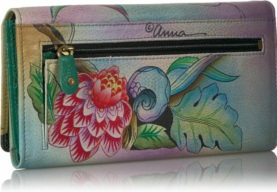 Hobo Handbags | Anna by Anuschka Anna By Anuschka Women'S Genuine Leather Three Fold Organizer Wallet, Hand-Painted Original Artwork - Whimsical Garden