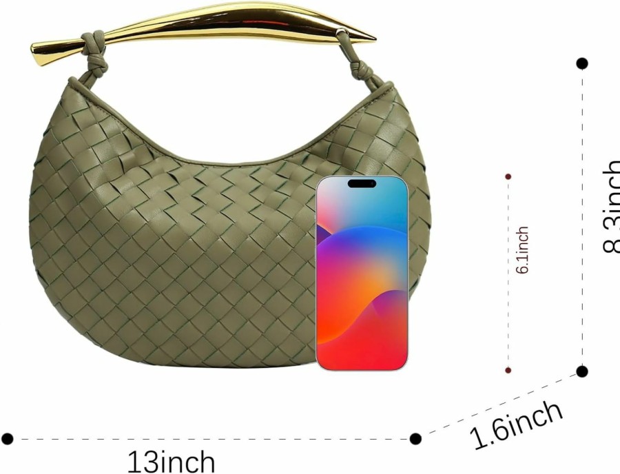 Hobo Handbags | FEOFFS Feoffs Woven Leather Dumpling Bag Dinner Handbag For Women Purse Hobo Bag Knotted Clutch Bag Luxury Bags (Xl Grey Green)