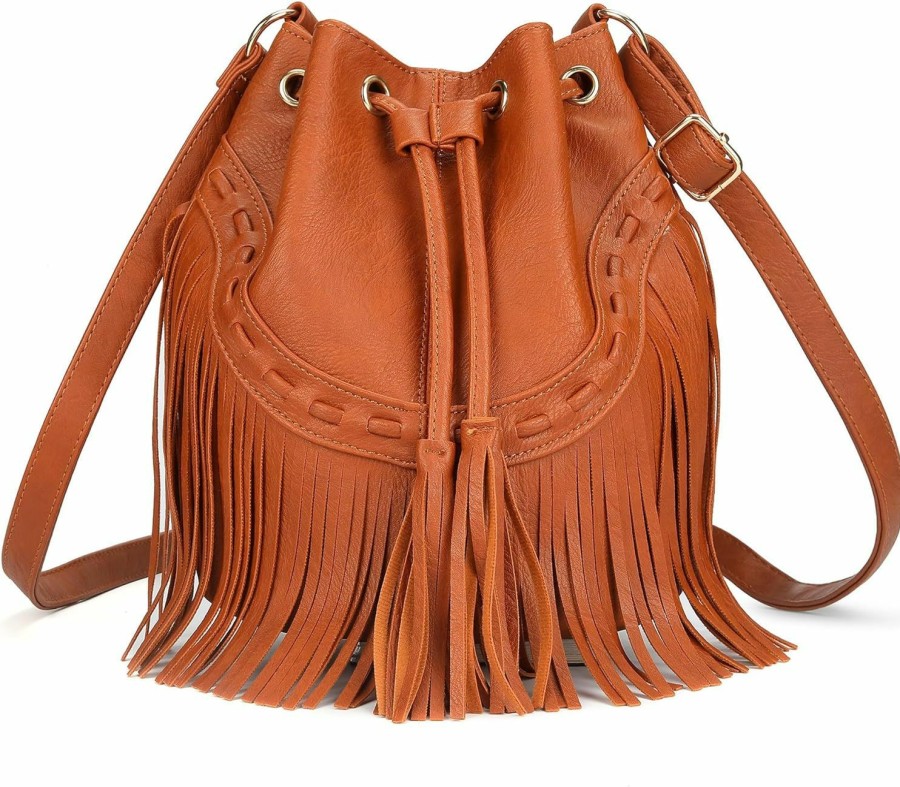 Hobo Handbags | fannos Bucket Bags For Women, Leather Bucket Bag Purses, Crossbody Handbag Fringe Purse, Tassel Hobo Shoulder Bag