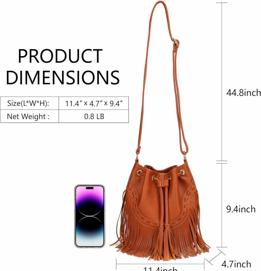 Hobo Handbags | fannos Bucket Bags For Women, Leather Bucket Bag Purses, Crossbody Handbag Fringe Purse, Tassel Hobo Shoulder Bag