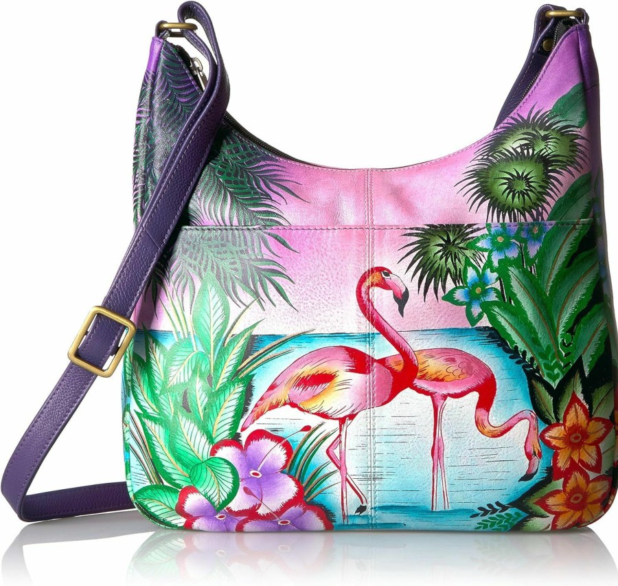 Hobo Handbags | Anna by Anuschka Anna By Anuschka, Handpainted Leather Medium Shopper Bag-Tropical Flamingo