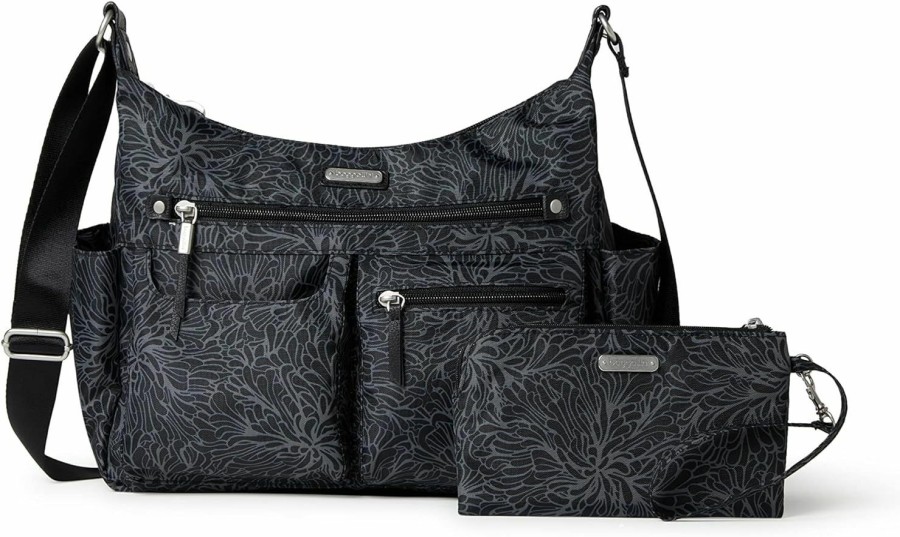 Hobo Handbags | Baggallini Baggallini Women'S Anywhere Large Hobo With Rfid, Midnight Blossom, One Size