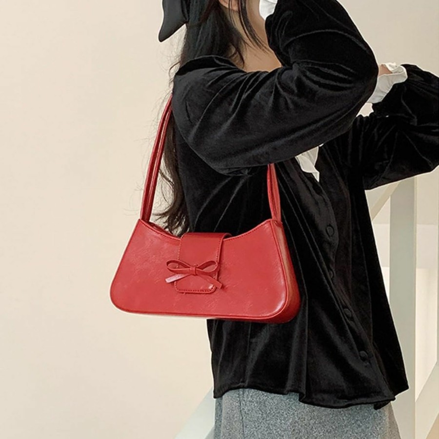 Hobo Handbags | GETERUUV Red Shoulder Bag Y2K Purse For Women Trendy Hobo Handbag Clutch Red Purse Vegan Leather Coquette Bow Purse Underarm Bag