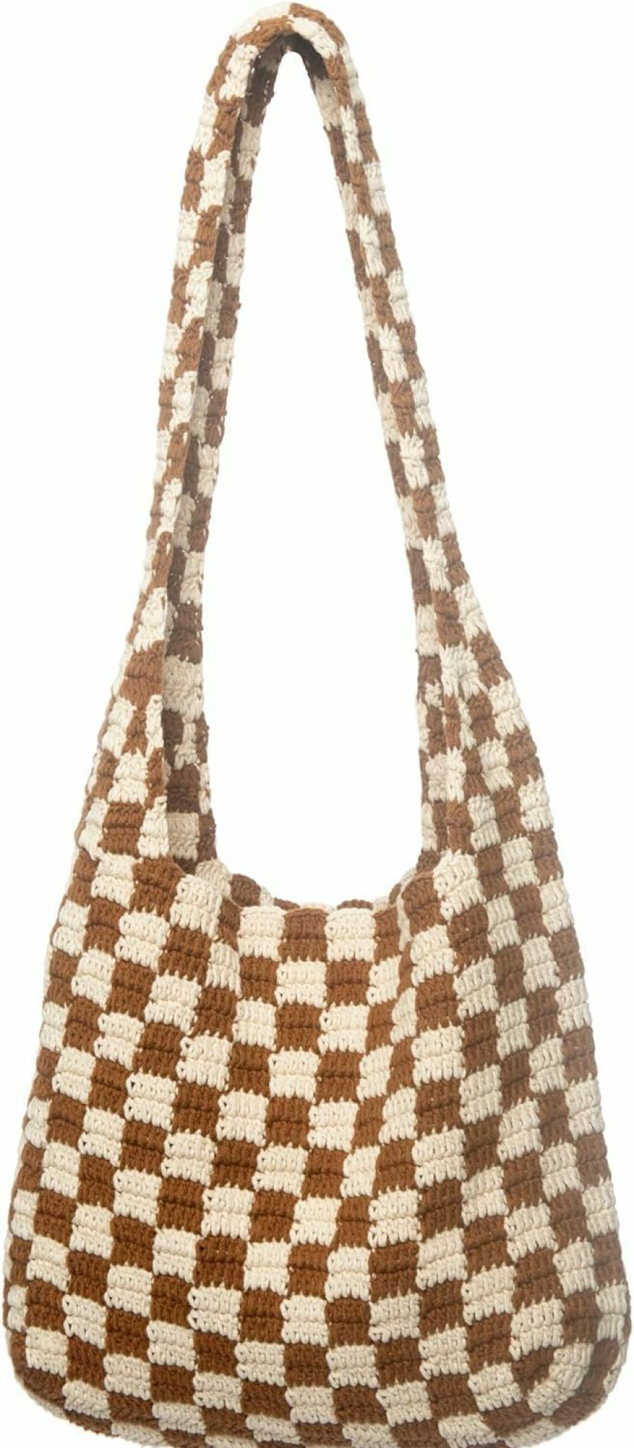 Hobo Handbags | Churi Churi Handmade Checkered Pattern Crochet Tote Bag, Aesthetic Hobo Shoulder Crochet Beach Bag