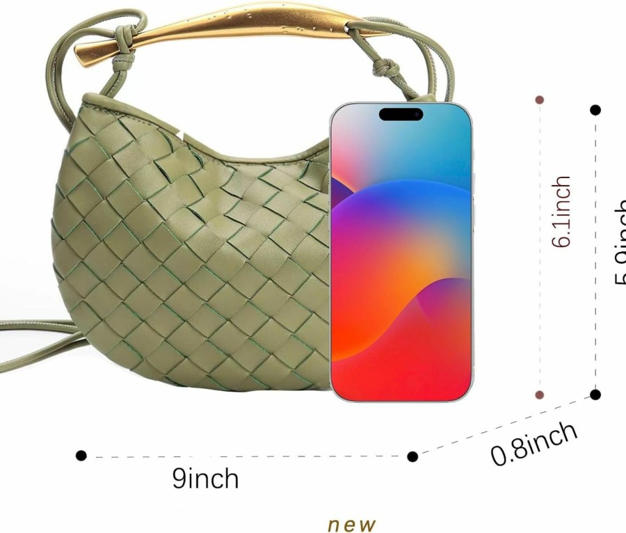 Hobo Handbags | FEOFFS Woven Leather Dumpling Bag Dinner Handbag For Women Purse Hobo Bag Knotted Clutch Bag Luxury Bags (S-Grey Green)