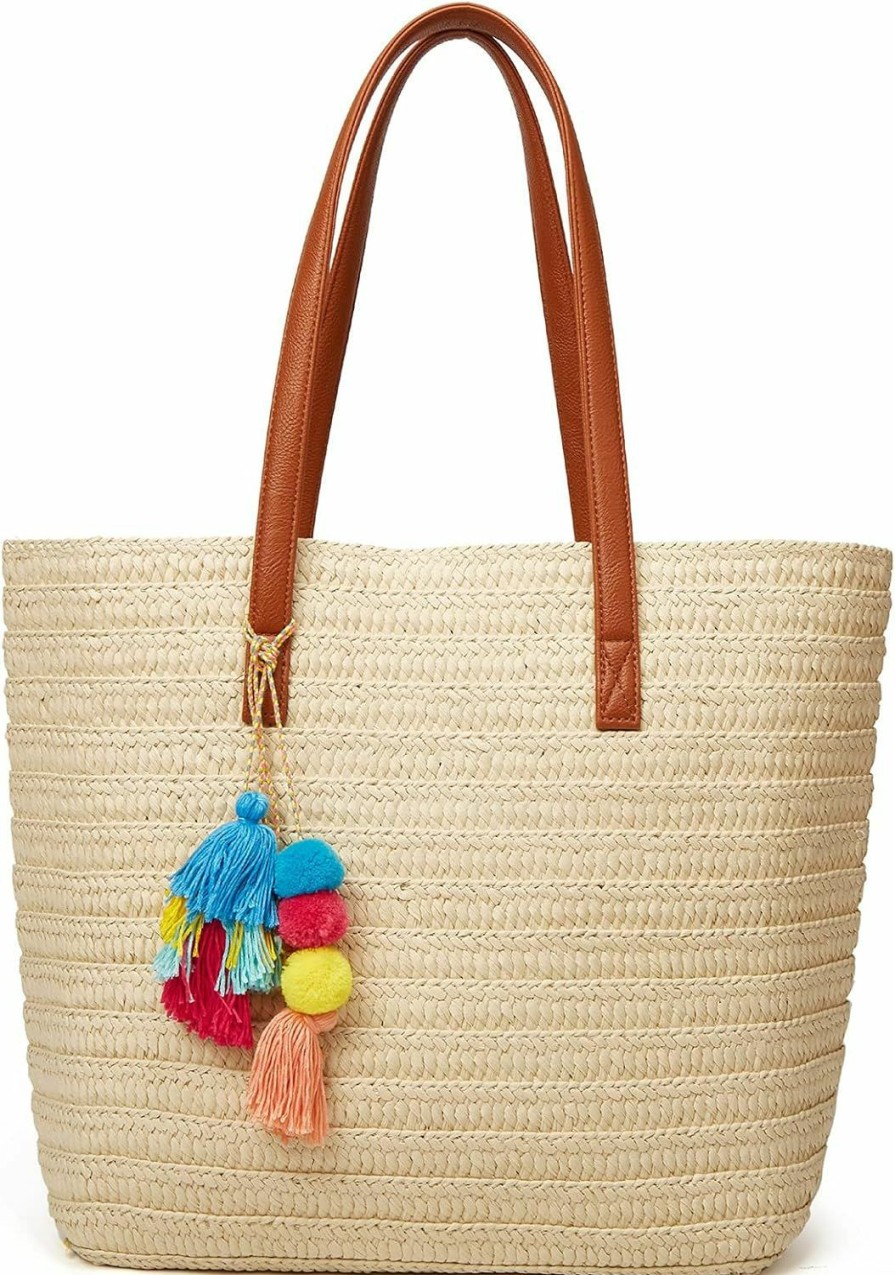 Hobo Handbags | Epsion Epsion Straw Beach Bags Tote Tassels Bag Hobo Summer Handwoven Shoulder Bags Purse With Pom Poms