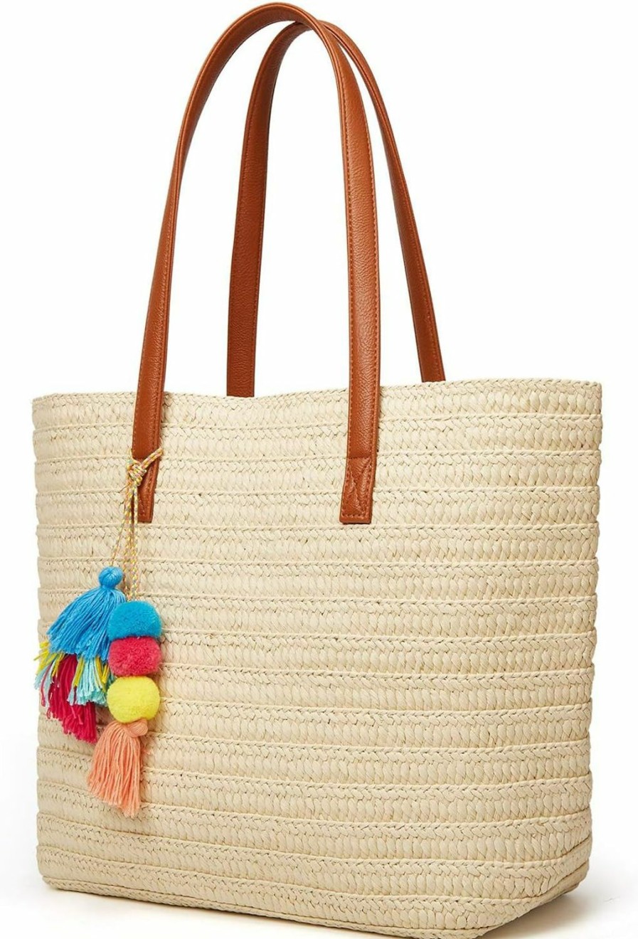 Hobo Handbags | Epsion Epsion Straw Beach Bags Tote Tassels Bag Hobo Summer Handwoven Shoulder Bags Purse With Pom Poms