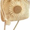 Hobo Handbags | OYOANGLE Oyoangle Women'S Floral Decor Straw Shoulder Bag Drawstring Hobo Bucket Purse Cute Beach Crossbody Bags