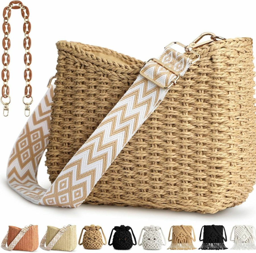 Hobo Handbags | KPX Straw Handbags Purses Crossbody Pocketbook Bag Casual Woven Beach Bags Summer Hobo Hippie Chic Tote Bags With Chain