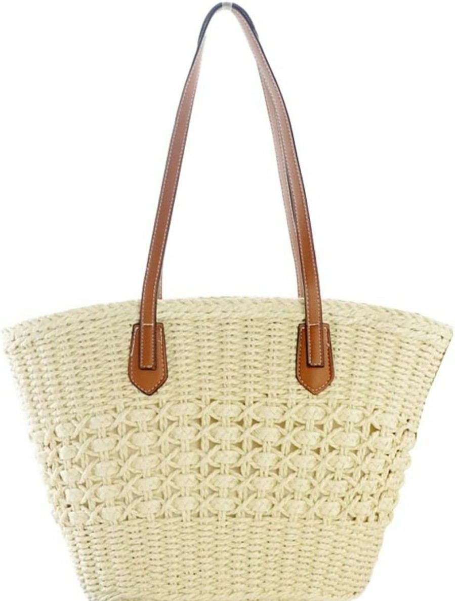 Hobo Handbags | Tellrain Women'S Straw Tote Bag Natural Woven Straw Beach Shoulder Bag Large Capacity Casual Handbags For Vocation