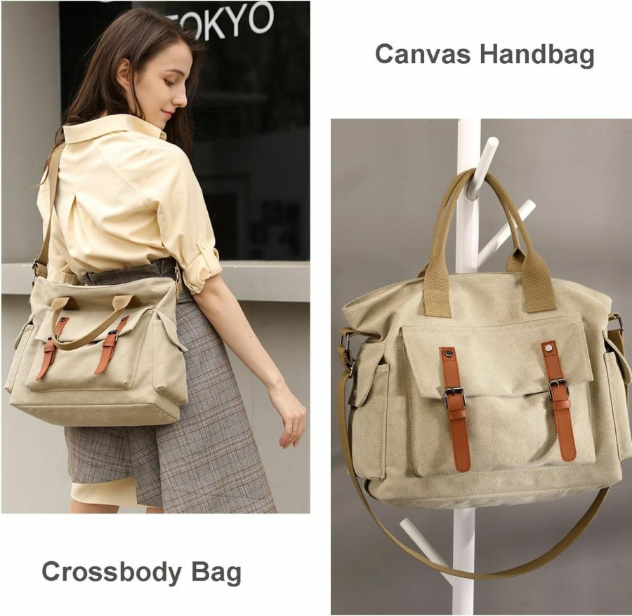 Hobo Handbags | Barsine Barsine Messenger Bag Canvas Tote Bag Casual Shoulder Bag Hobo Crossbody Bags With Multiple Pockets