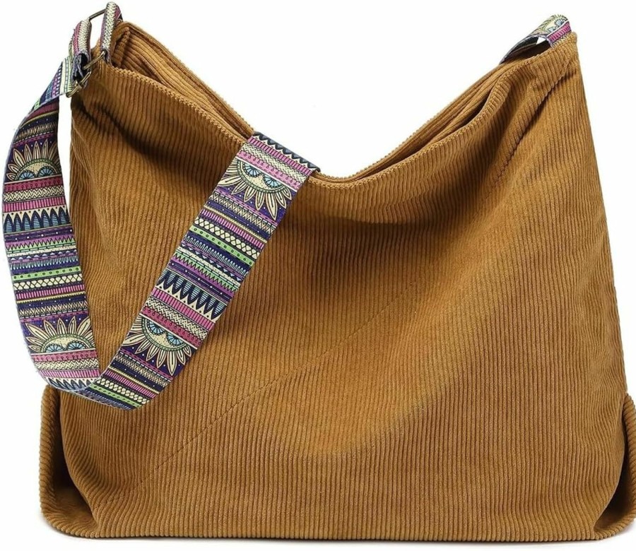 Hobo Handbags | MaijjLyn Maijjlyn Corduroy Tote Bag Hobo Bags For Women Large Crossbody Bag Boho Shoulder Handbag Guitar Strap Purse