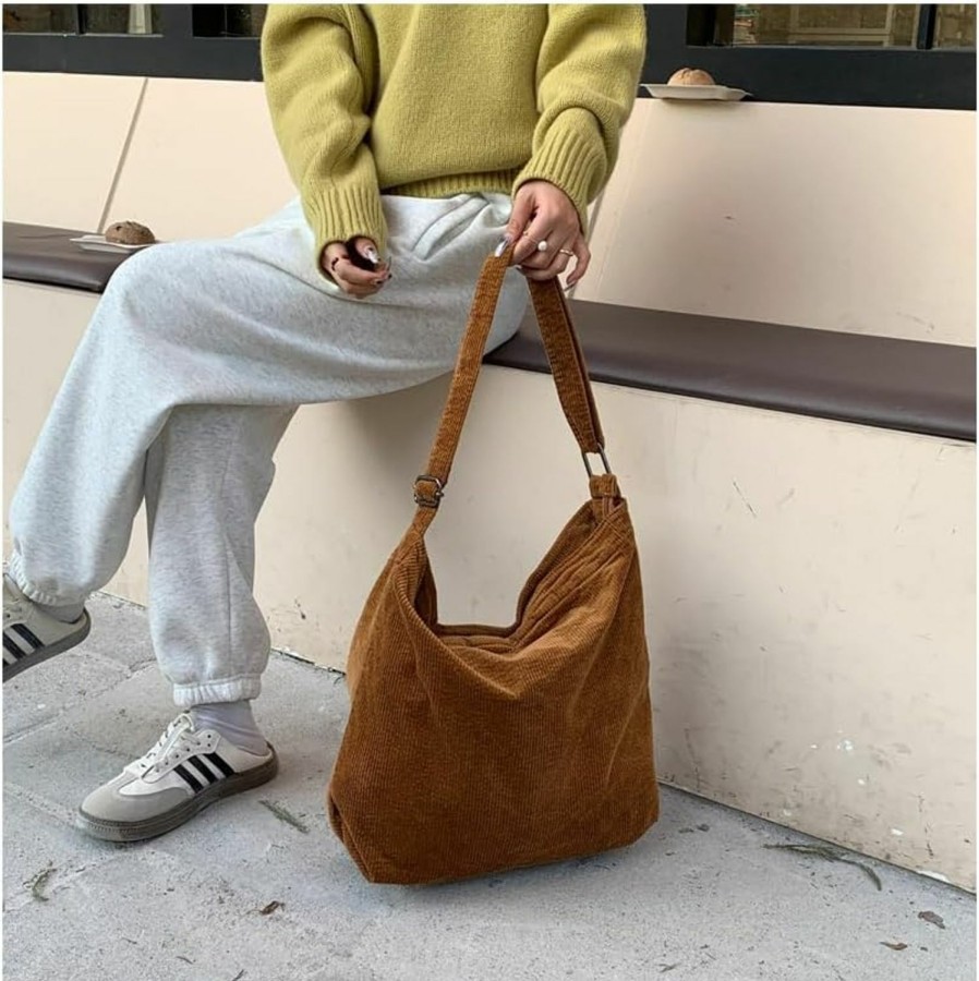 Hobo Handbags | Ulisty Ulisty Women Large Corduroy Hobo Bag With Zipper Wide Strap Crossbody Bag Shoulder Bag Shopping Bag Purse Handbag