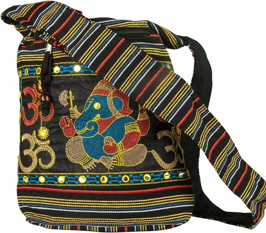 Hobo Handbags | Tribe Azure Fair Trade Women Hobo Om Black Cross Body Shoulder Bag Elephant Embroidered School Everyday Shopping Casual Lightweight