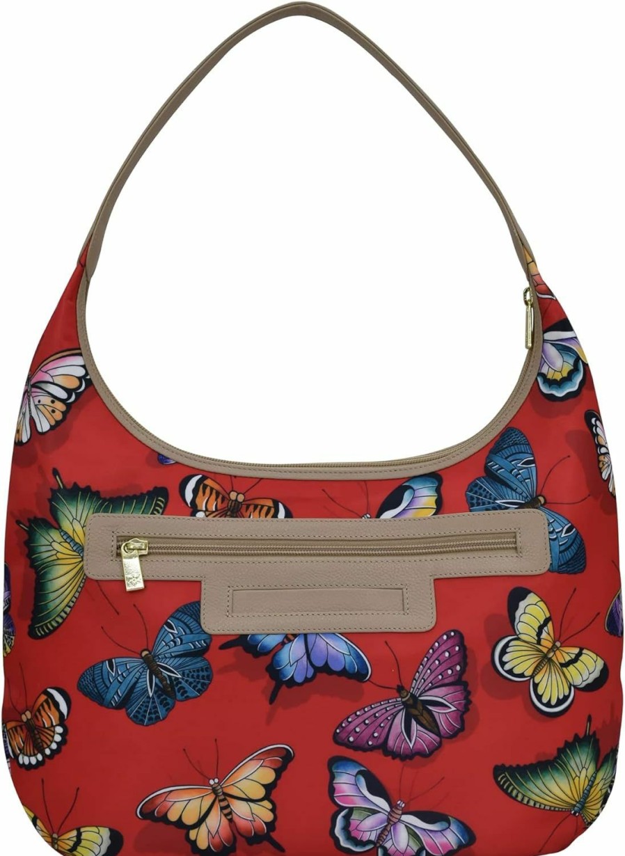 Hobo Handbags | Anuschka Anuschka Large Sling Hobo - Wanderlust Collection - Nylon Fabric With Genuine Leather Trim And Artwork Print