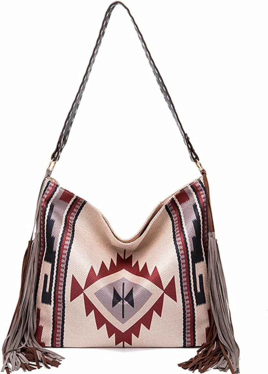 Hobo Handbags | ZOSIVEB Canvas Tote Bags For Women Handbag Tote Purse With Zipper Ladies Ethnic Travel Tassel Hobo And Shoulder Handbags