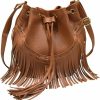 Hobo Handbags | IAMUHI Iamuhi Faux Leather Hobo Handbag Fringed Shoulder Bag Drawstring Cross-Body Bucket Purse