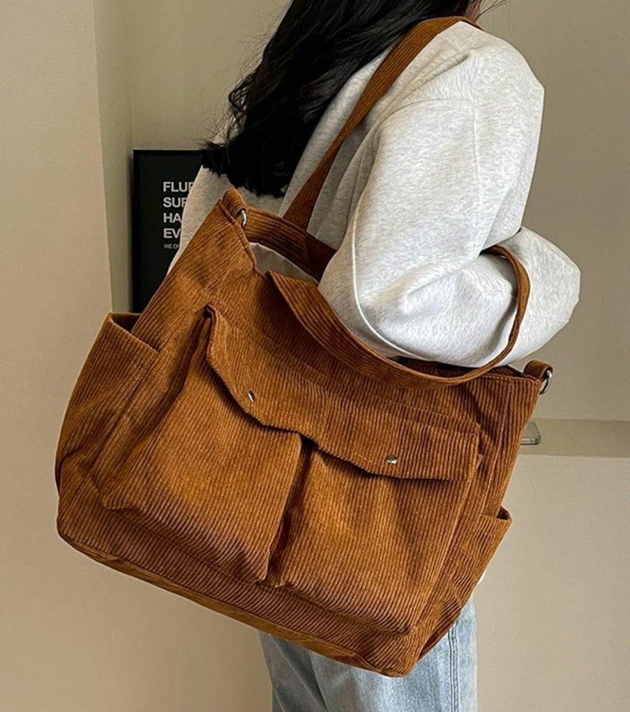 Hobo Handbags | Hzxsny Tote Bag For Women Corduroy Messenger Bag Shoulder Bag Large Tote Handbag Vintage Corduroy Hobo Bag Crossbody Bag Satchel