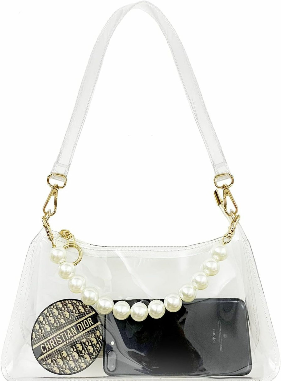 Hobo Handbags | Sintra Sintra Clear Purse For Women, Clear Cute Hobo Tote Handbag Mini Clutch Bag With Pearl Chain Stadium Approved For Concerts, See Through Transparent Bag, Gift For Women