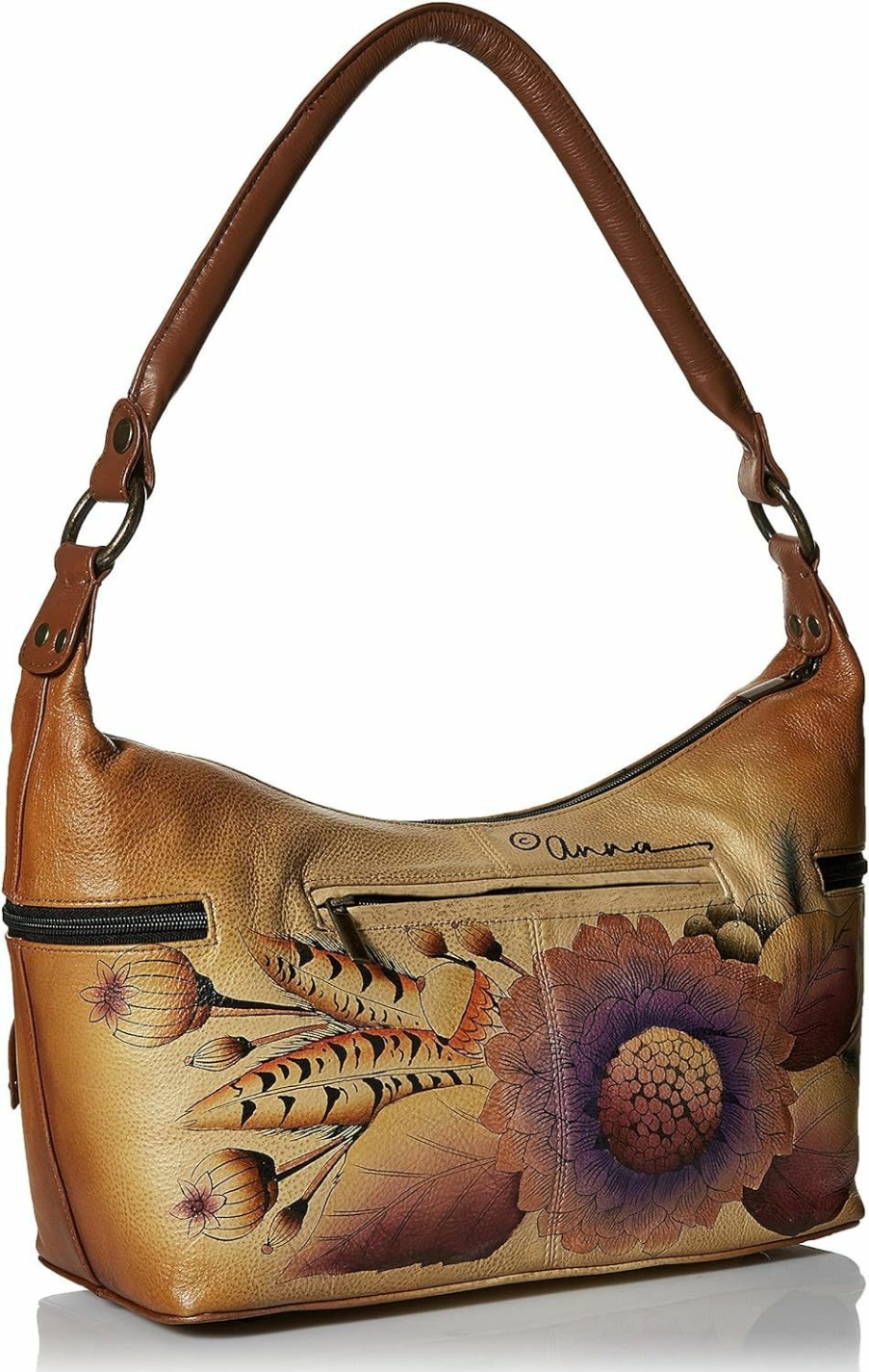 Hobo Handbags | Anuschka Anna By Anuschka Women'S Genuine Leather, Hand Painted - Medium East-West Hobo, Zip-Top Shoulder Bag