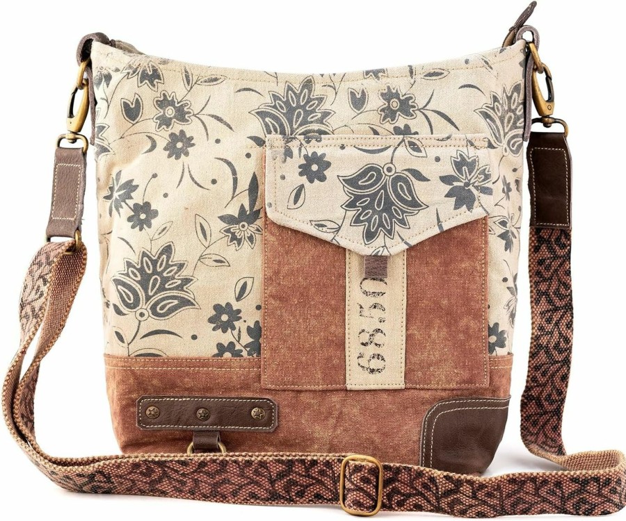 Hobo Handbags | 3 BROTHERS Upcycled Canvas Leather Hobo Shoulder Bag For Women