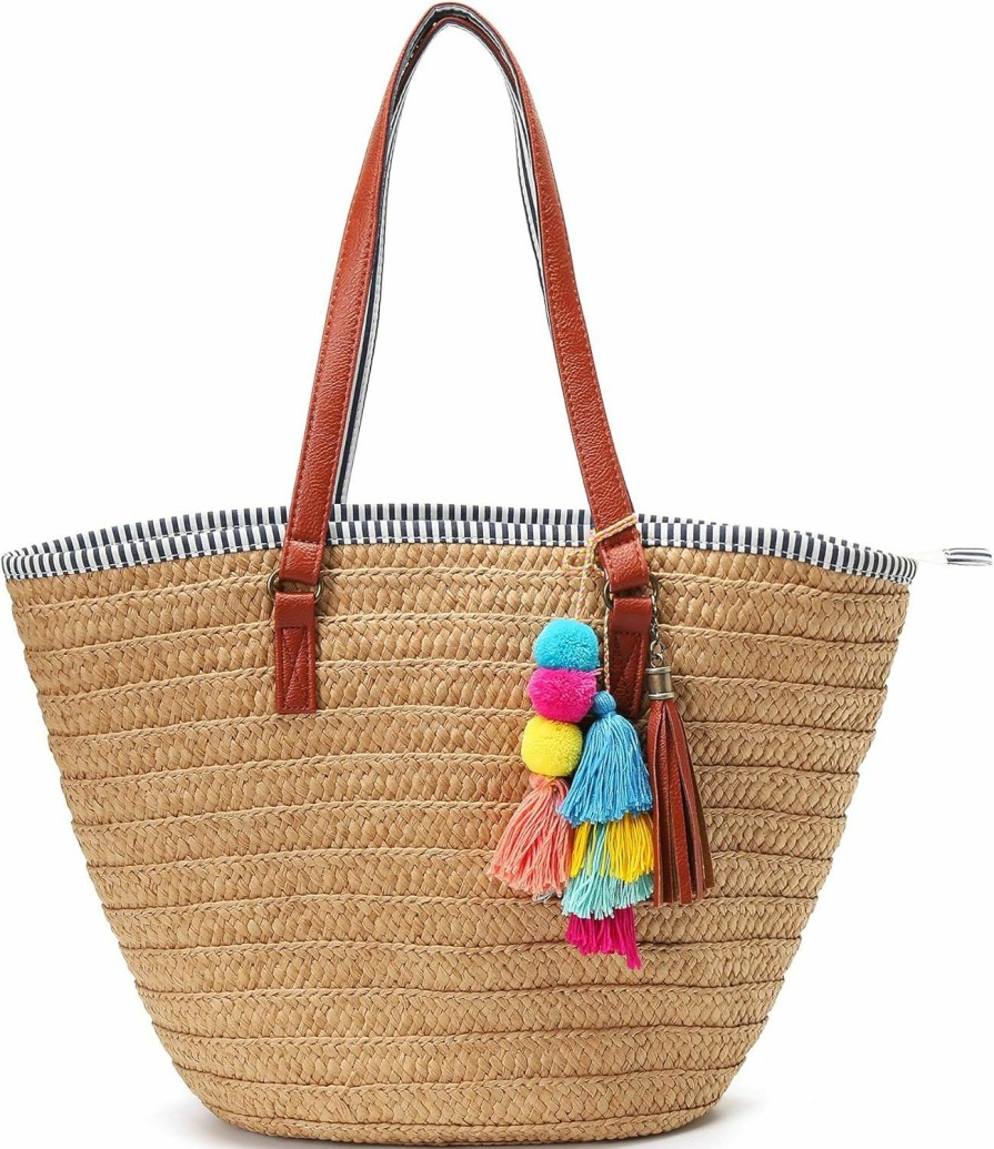 Hobo Handbags | Solyinne Solyinne Straw Beach Bag Large Woven Straw Bag Handbag Women'S Woven Tote Bag Summer Beach Tote With Tassel For Travel