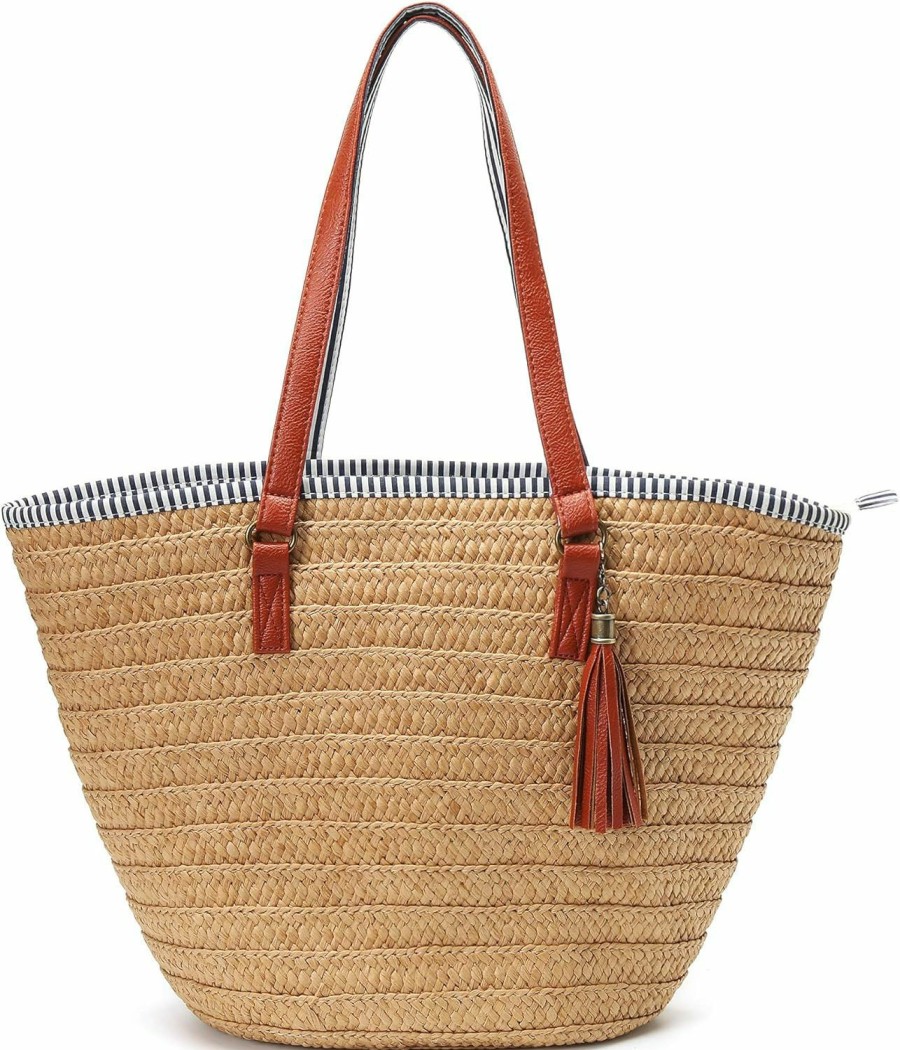 Hobo Handbags | Solyinne Solyinne Straw Beach Bag Large Woven Straw Bag Handbag Women'S Woven Tote Bag Summer Beach Tote With Tassel For Travel