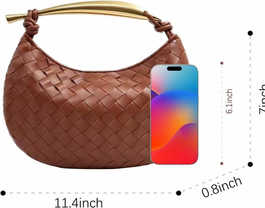 Hobo Handbags | FEOFFS Woven Leather Dumpling Bag Dinner Handbag For Women Purse Hobo Bag Knotted Clutch Bag Luxury Bags (Brown)