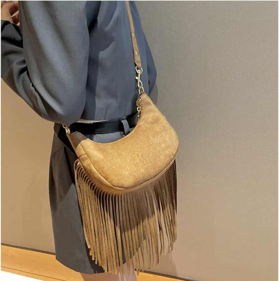 Hobo Handbags | Tekzitfuir Tekzitfuir Women Fringe Hippie Crossbody Bag Faux Suede Shoulder Bag Hobo Tassel Messenger Bag Boho Purse