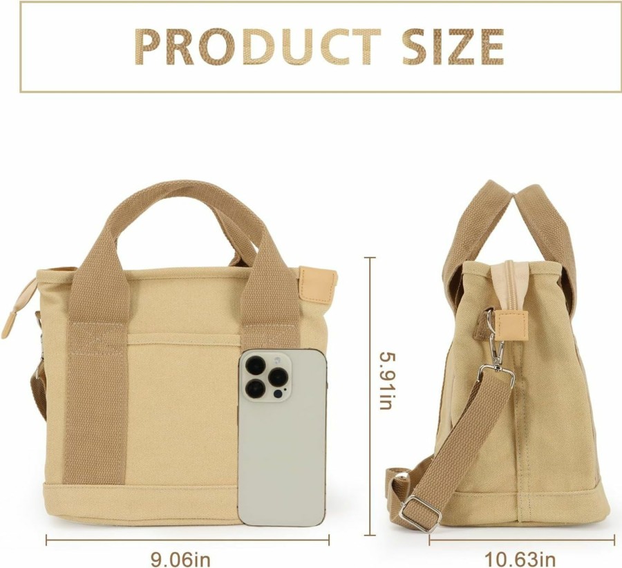 Hobo Handbags | Fecialy Fecialy Small Cute Canvas Tote Bag Multiple Pockets Crossbody Shoulder Bag Casual Satchel Hobo Handbag Messenger Purse