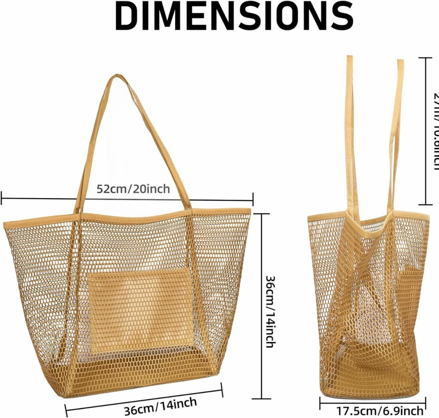 Hobo Handbags | VKIOIP Vkioip Women Mesh Tote Beach Bag, Casual Foldable Hobo Shoulder Bag For Picnic,Vacation,Khaki