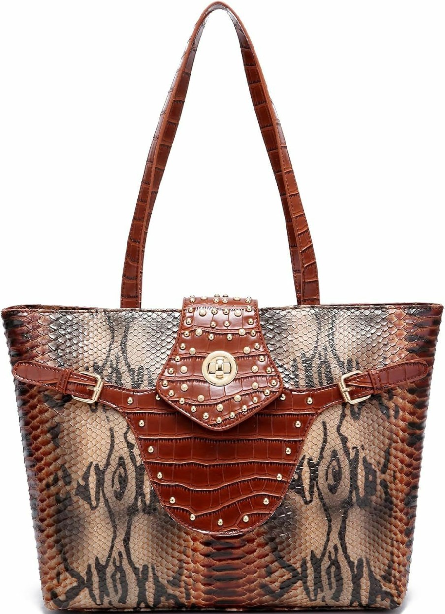 Hobo Handbags | Makcr Joacbv Makcr Joacbv Tote Bags For Women - Snake Printed Large Top Handle Handbags Designer Ladies Hobo Purse With Pockets Zipper