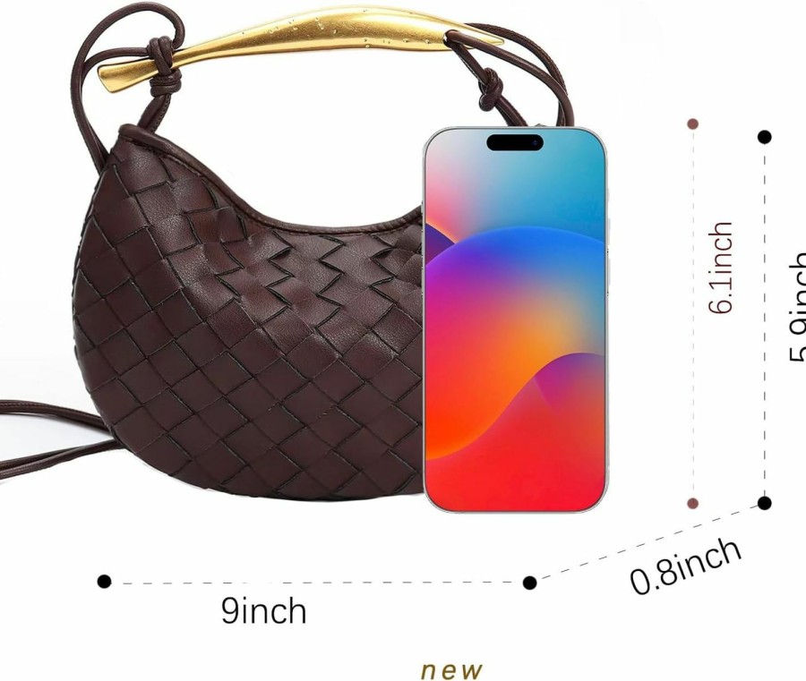 Hobo Handbags | FEOFFS Woven Leather Dumpling Bag Dinner Handbag For Women Purse Hobo Bag Knotted Clutch Bag Luxury Bags (S-Black Brown)