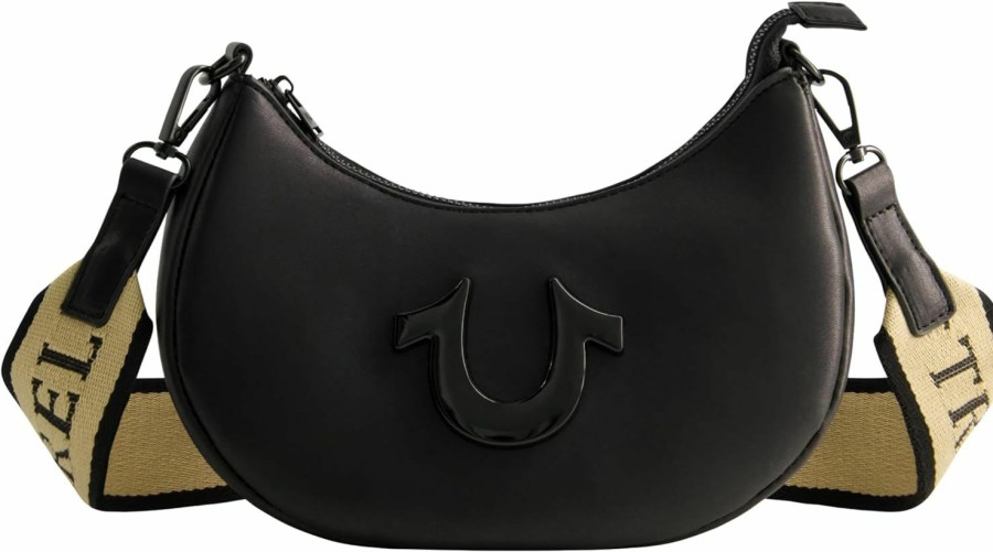 Hobo Handbags | True Religion True Religion Women'S Shoulder Bag Purse, Crescent Hobo Handbag With Adjustable Removable Strap And Horseshoe Logo, Black