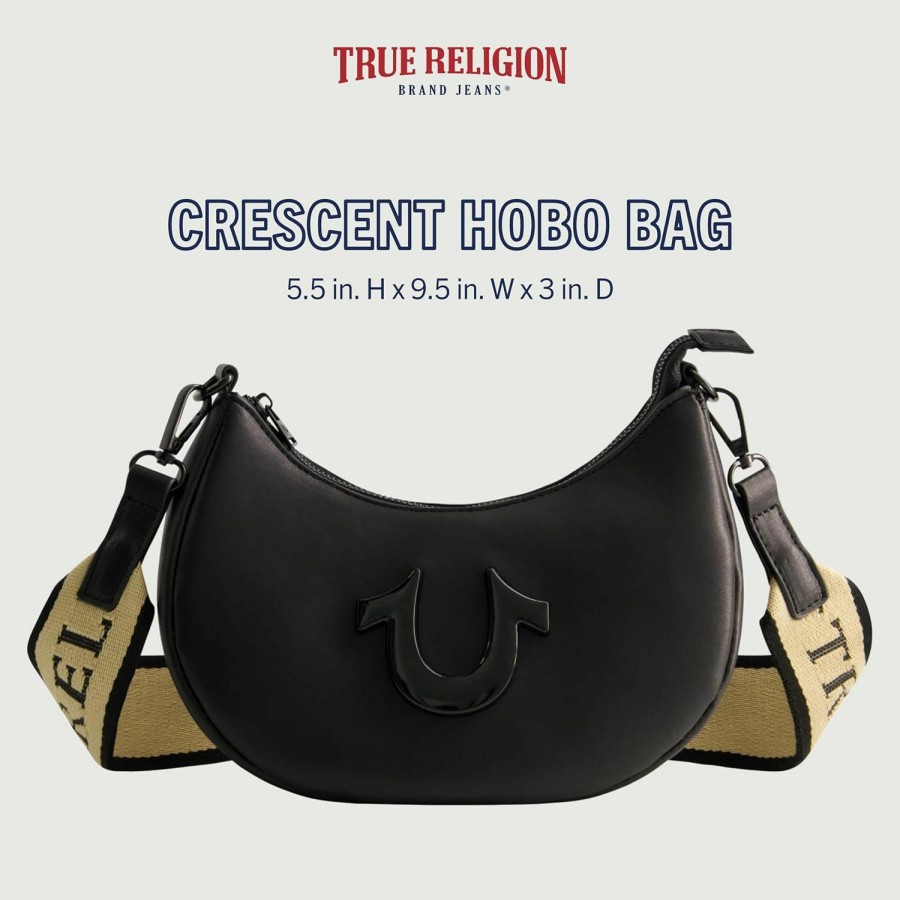 Hobo Handbags | True Religion True Religion Women'S Shoulder Bag Purse, Crescent Hobo Handbag With Adjustable Removable Strap And Horseshoe Logo, Black