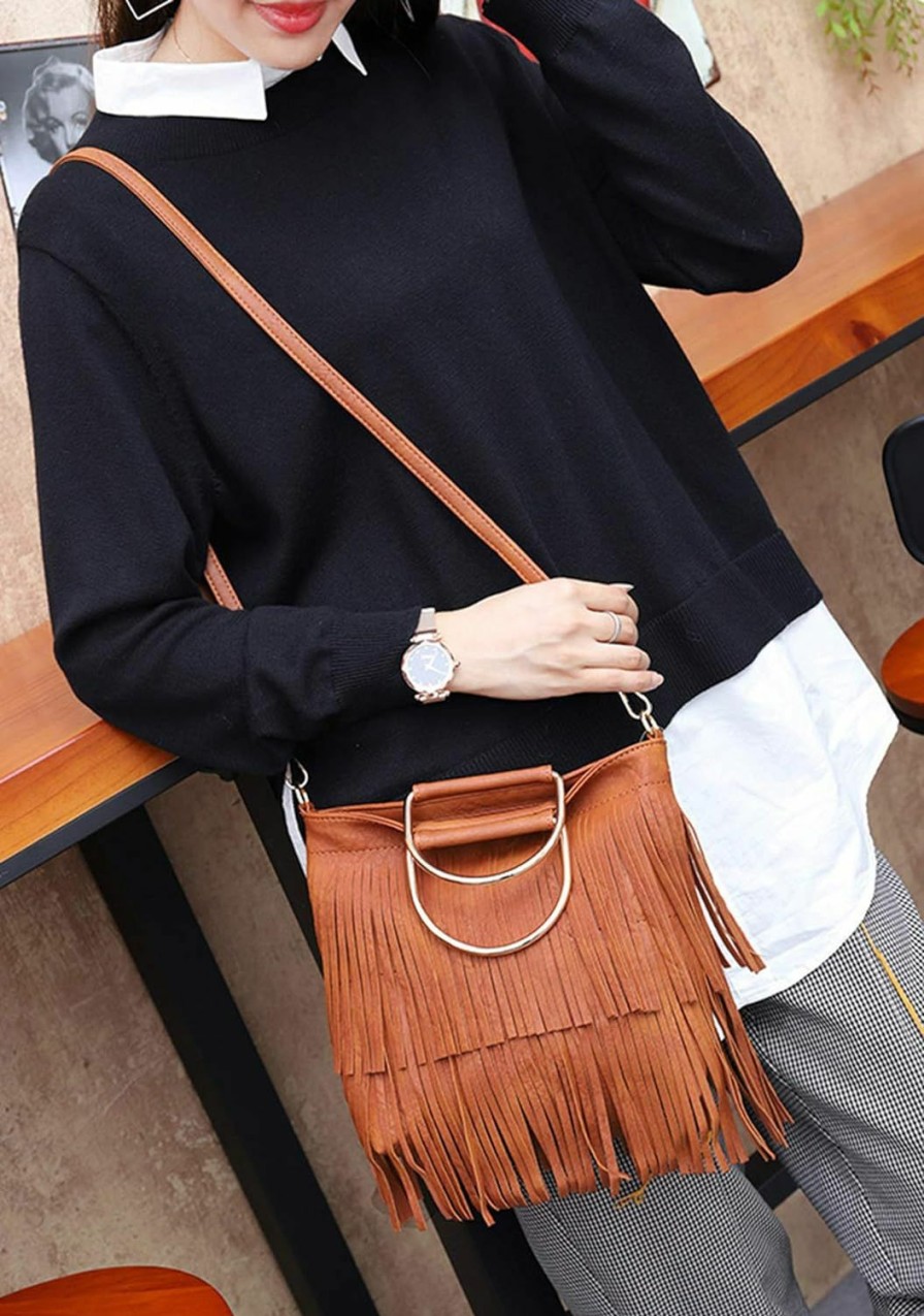 Hobo Handbags | Ayliss Ayliss Women Fringe Tassel Crossbody Bag Leather Shoulder Bag Hobo Handbag