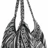 Hobo Handbags | Tribe Azure Fair Trade Tribe Azure Jacquard Cotton Shoulder Banana Style Fashion Travel Canvas Tote Bag Hobo Style Casual Market Purse Handbag (Black White)