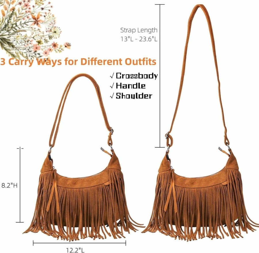 Hobo Handbags | Lyellfe Lyellfe Fringe Purse Crossbody, Women Saddle Tassel Hobo Bag With Zipper, Western Cowgirl Fashionable Pocket Shoulder Bag With Adjustable Strap