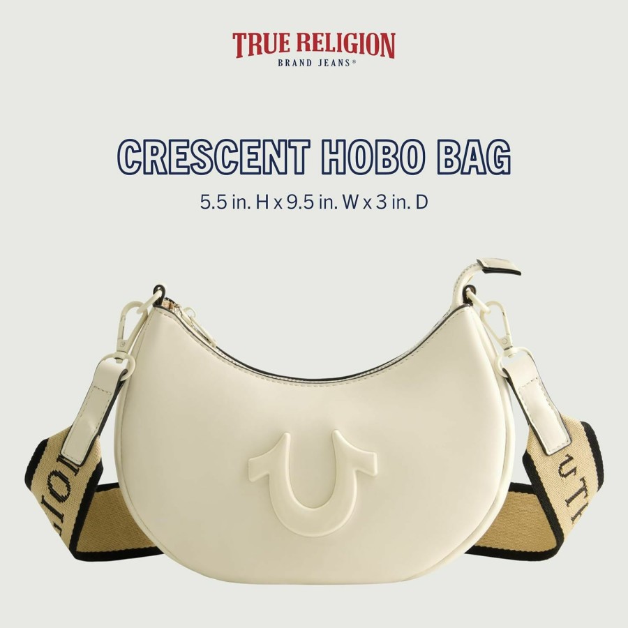 Hobo Handbags | True Religion True Religion Women'S Shoulder Bag Purse, Crescent Hobo Handbag With Adjustable Removable Strap And Horseshoe Logo, Ivory