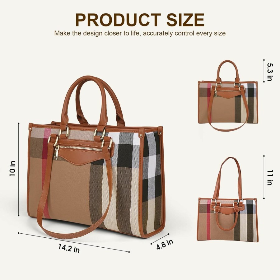 Hobo Handbags | aiunone Aiunone Tote Bag For Women - Designer Handbags Plaid Canvas Large Capacity Fashion Spacious Satchel