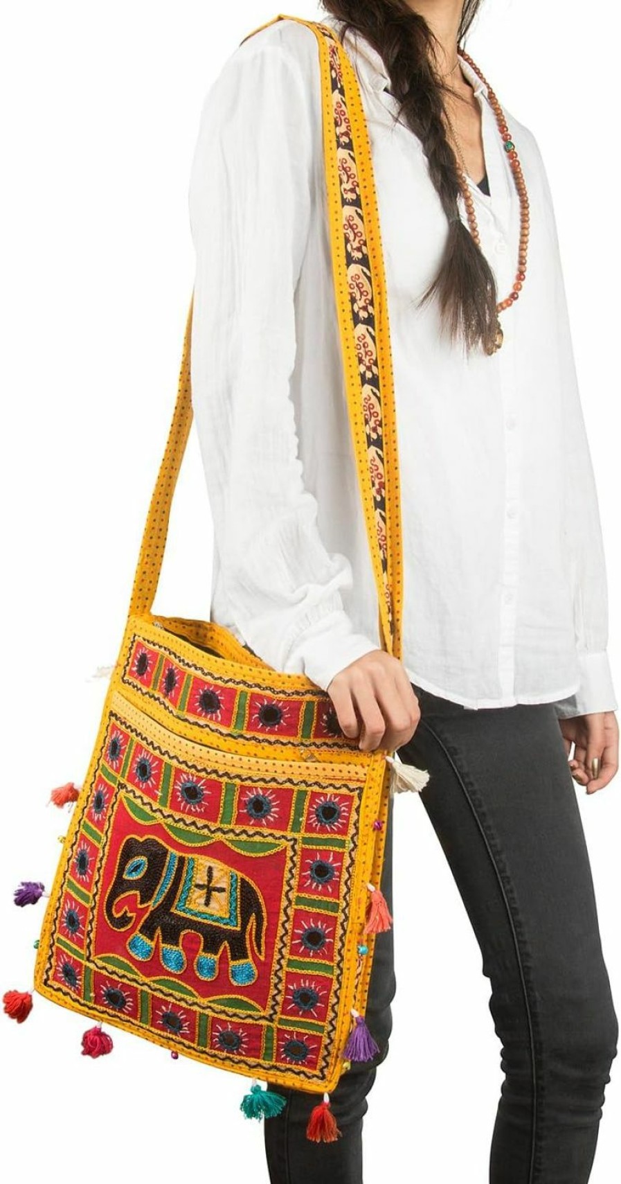 Hobo Handbags | Tribe Azure Fair Trade Hobo Crossbody Elephant Messenger Shoulder Bag Sling Roomy Purse Colorful Casual Everyday Hippie Satchel