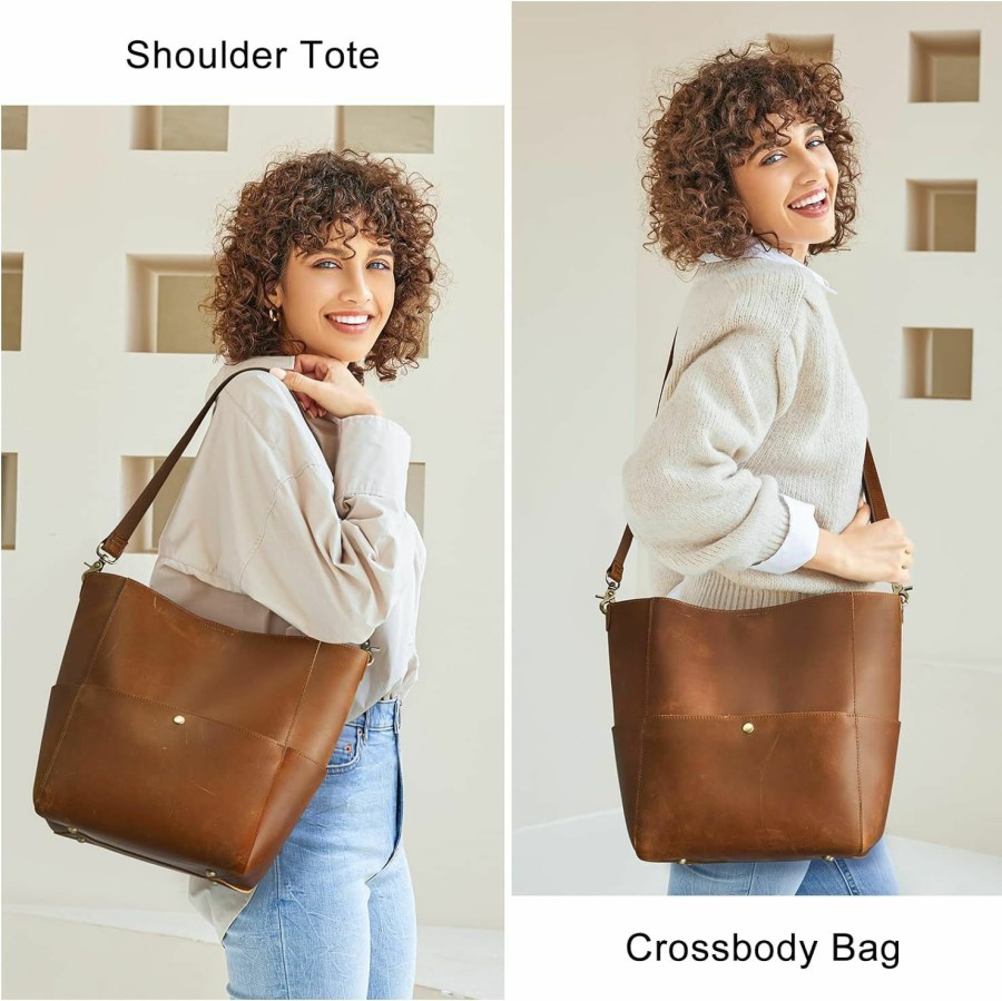 Hobo Handbags | S-ZONE S-Zone Women Genuine Leather Bucket Bag Hobo Shoulder Handbag Crossbody Purses Vintage Tote Pocketbooks