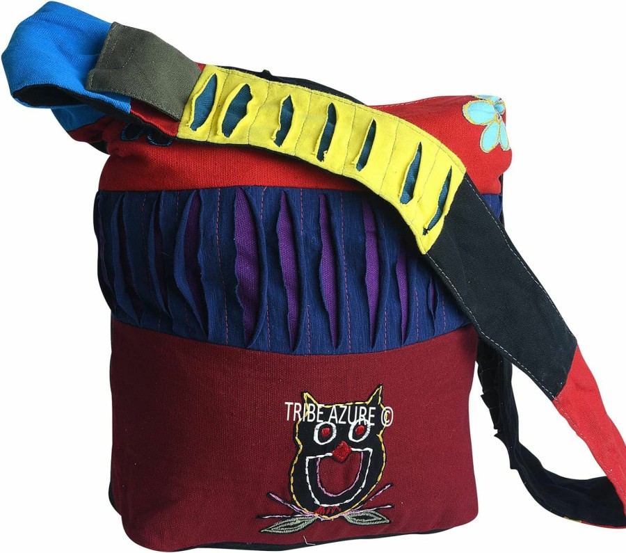 Hobo Handbags | Tribe Azure Fair Trade Blue Red Hobo Cotton Sling Cross Body Messenger Shoulder Bag Hippie Boho Bohemian Light Roomy Spacious