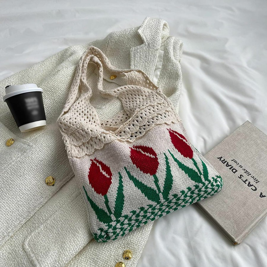 Hobo Handbags | Anopo Anopo Women'S Crochet Tote Bag Aesthetic Fairy Hobo Bag Flower Shoulder Bag Mesh Beach Bag Summer Accessories