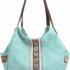 Hobo Handbags | Fashion Modern WORLDLYDA Worldlyda Women Canvas Hobo Purse Multi Pocket Tote Shopper Shoulder Bag Casual Top Handle Handbag With Embroidery Ethnic