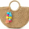 Hobo Handbags | Epsion Womens Large Straw Beach Tote Bag Hobo Summer Handwoven Bags Purse Wth Pom Poms