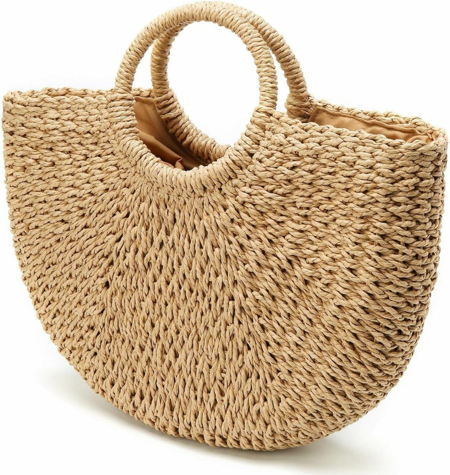 Hobo Handbags | Epsion Womens Large Straw Beach Tote Bag Hobo Summer Handwoven Bags Purse Wth Pom Poms