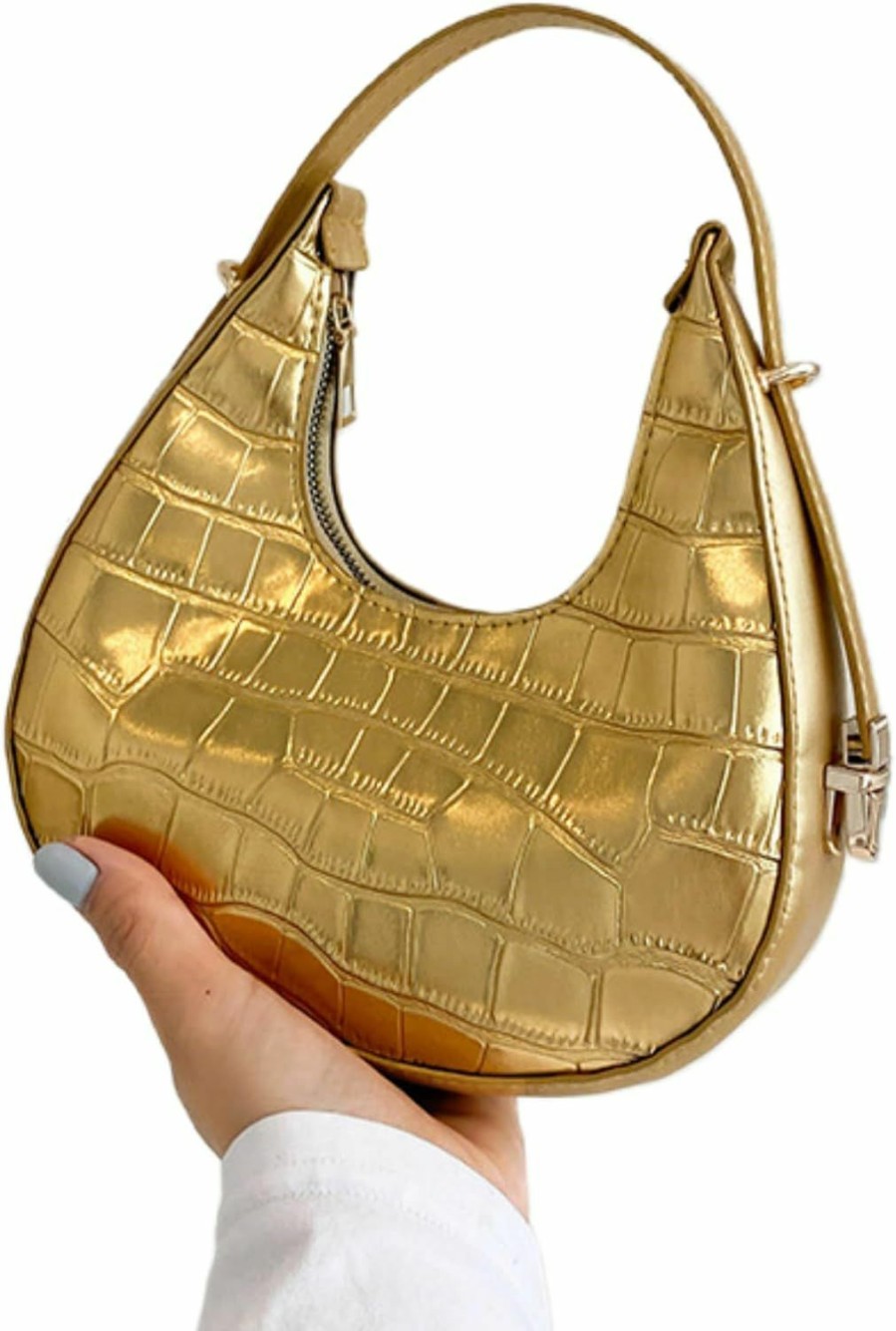 Hobo Handbags | Caviotess Silver Metallic Purse Hobo Bags For Women Fashion Crocodile Pattern Leather Shoulder Handbag Underarm Bag